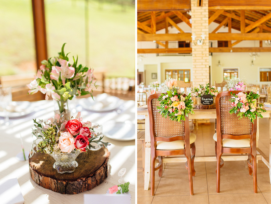 esses são os detalhes da decoração dos noivos. A decoração teve muitas flores que deixaram a festa desse casamento linda.