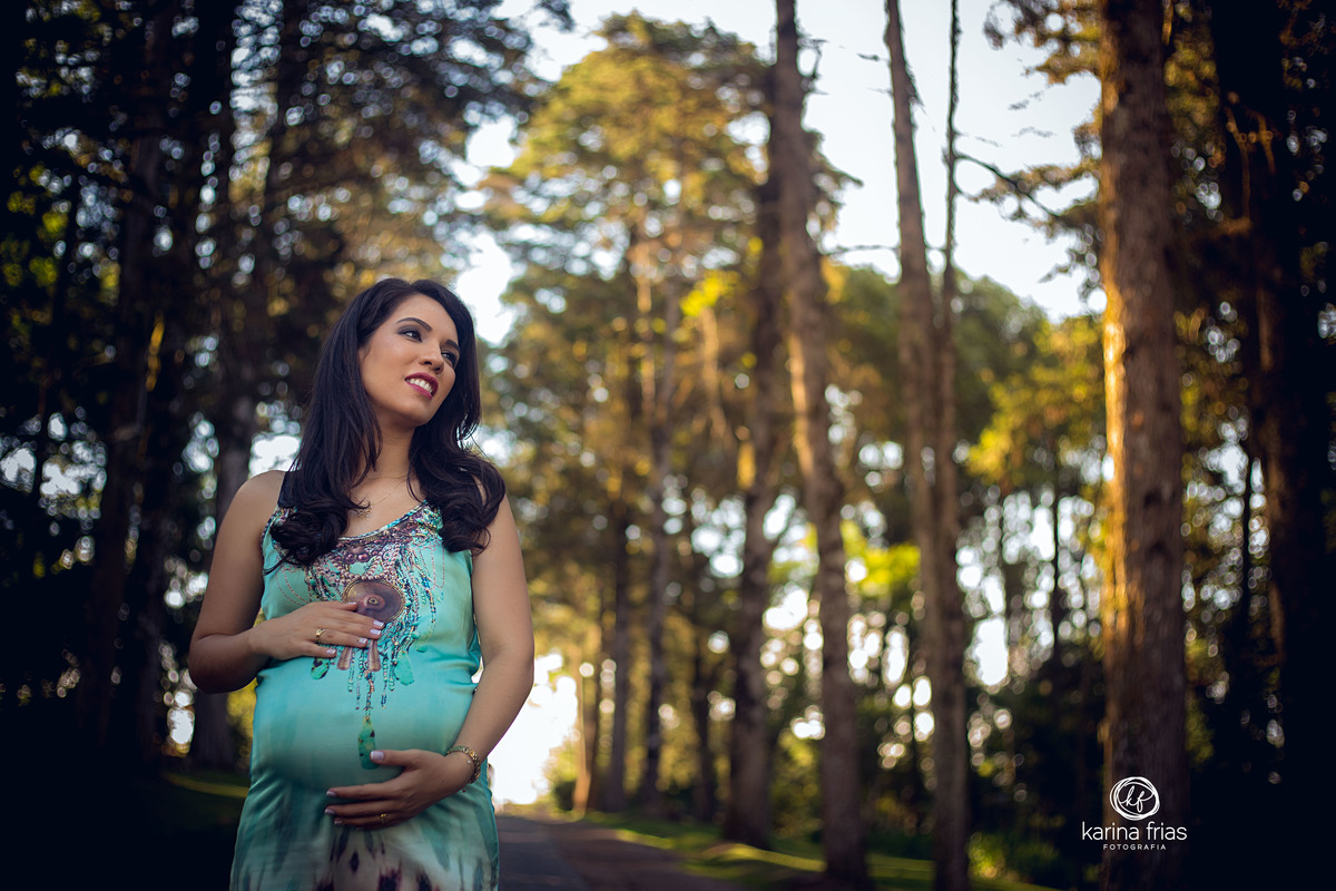 a gestante contempla a paisagem no momento do seu book externo
