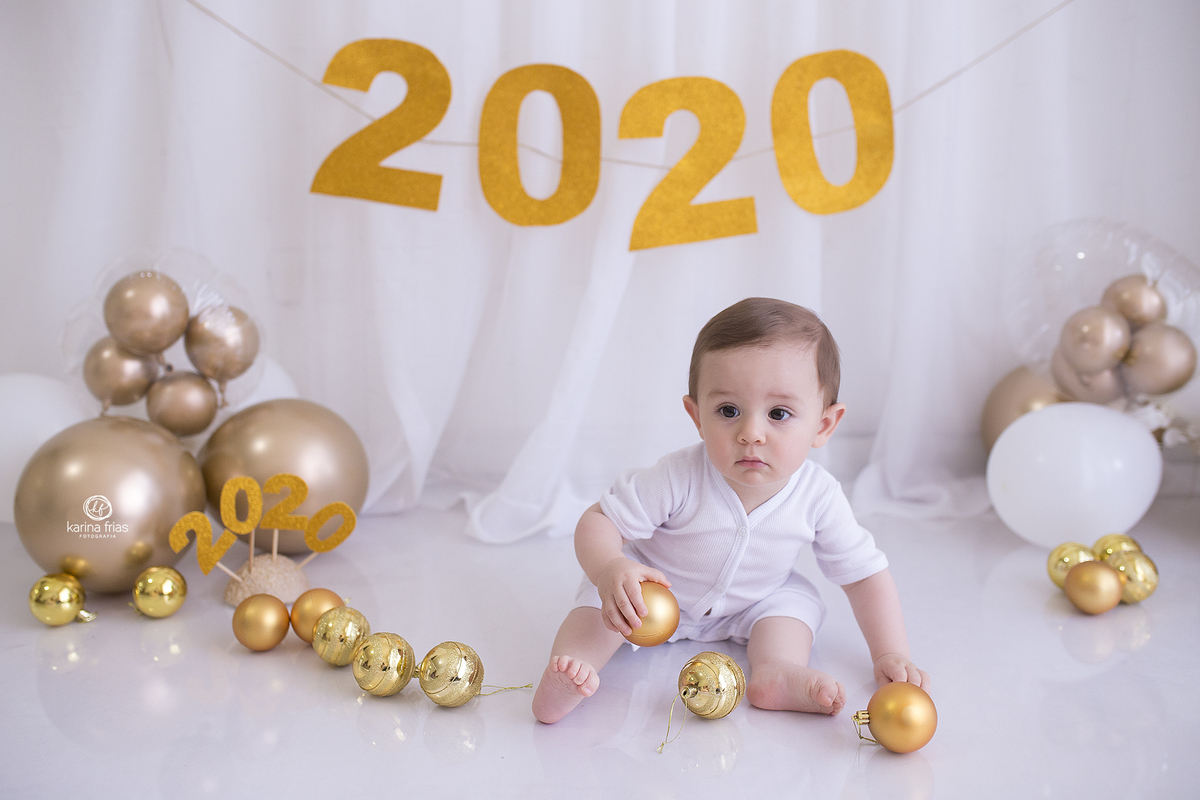 no ensaio infantil, fizemos fotos de ano novo