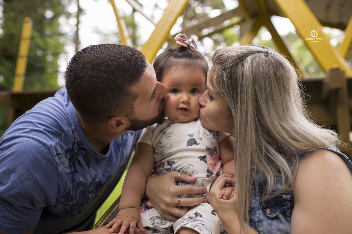 os pais beijam a filha no ensaio em familia