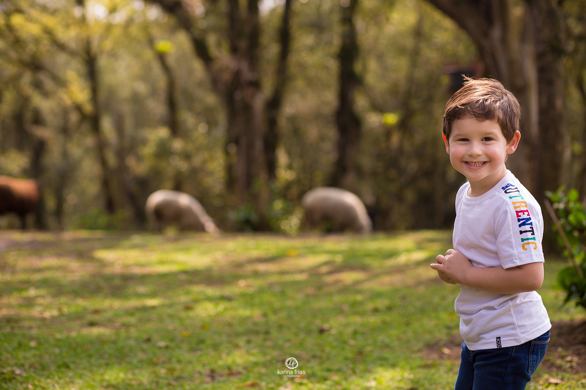 o menino sorri para a fotografa de familia de caxias do sul, karina frias