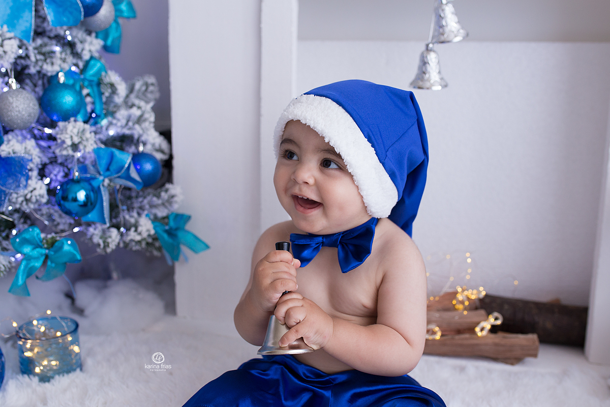 no ensaio de natal o bebe sorri