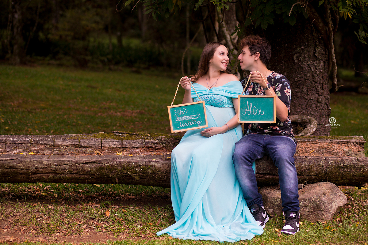 no ensaio de gestante levamos plaquinhas