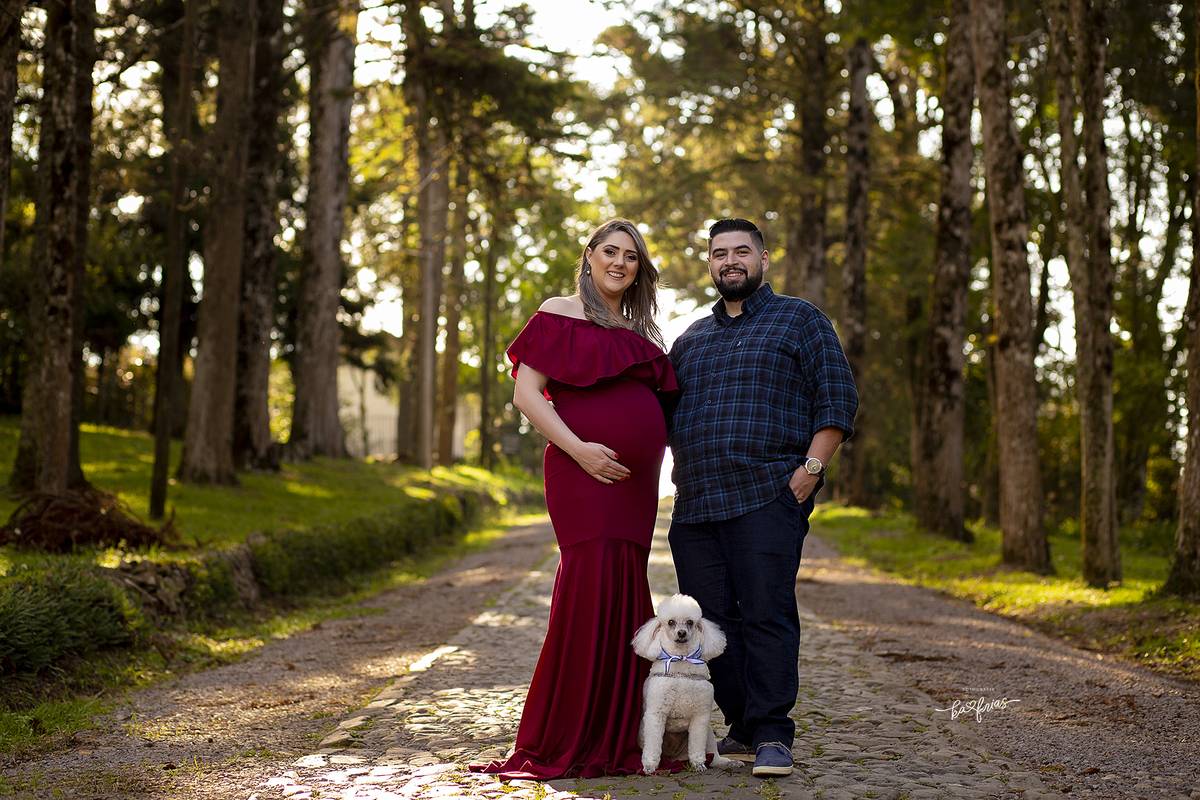 os pais levaram a cahorrinha junto para as fotos de gestante