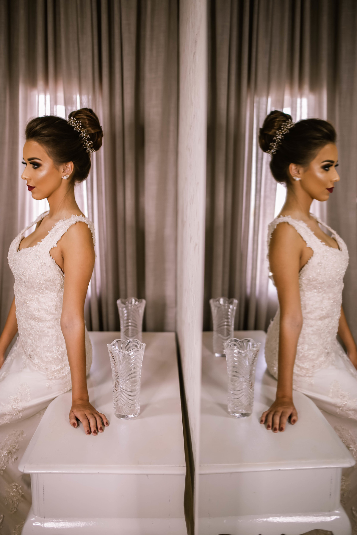 Vestido de noiva Milena, todo em renda francesa bordado a mão.

Vestido disponível para locação.