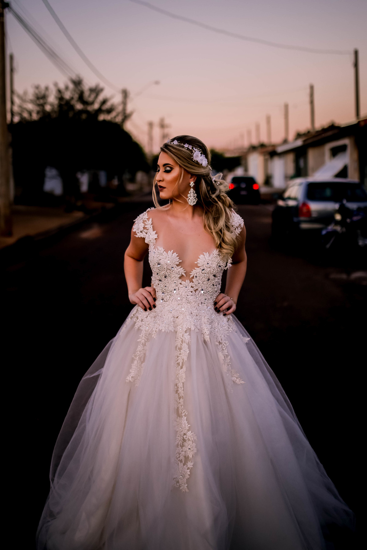Vestido princesa de tule com renda