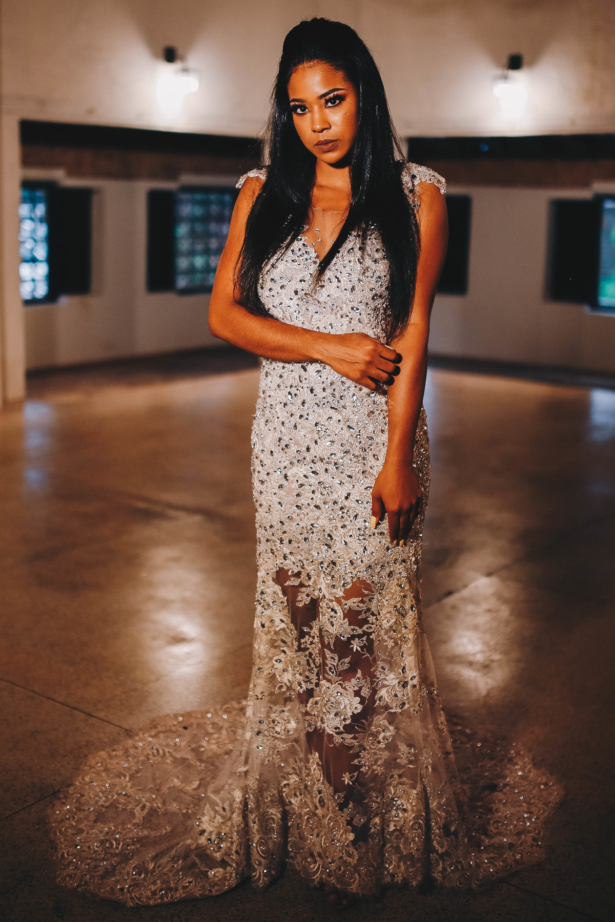 parte inferior de um vestido em um salão