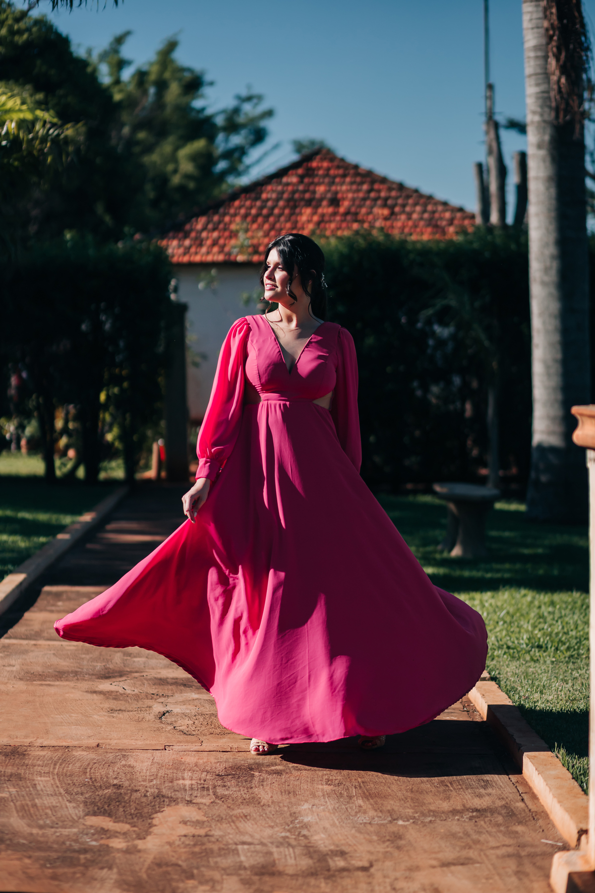 vestido rosa longo de locação