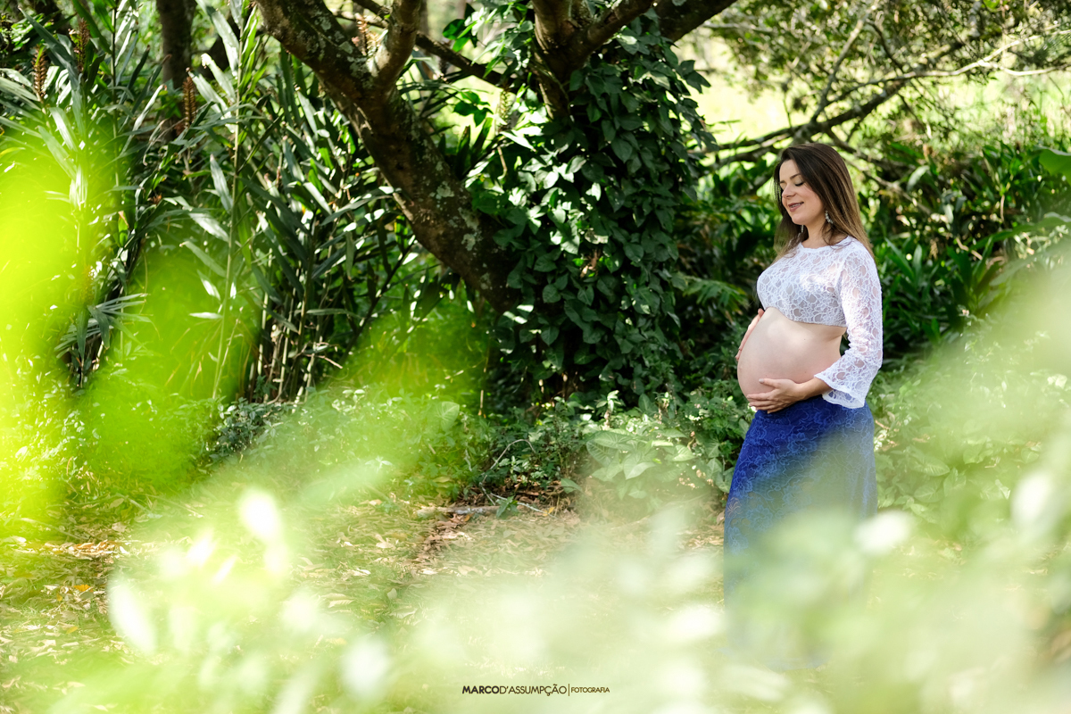 gestante em meio aarvores em indaiatuba