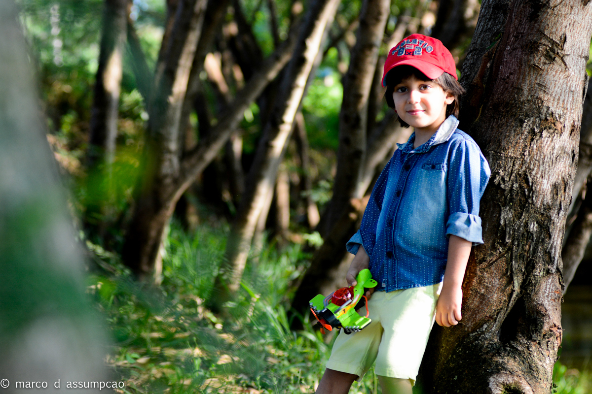 criança escontada na arvore