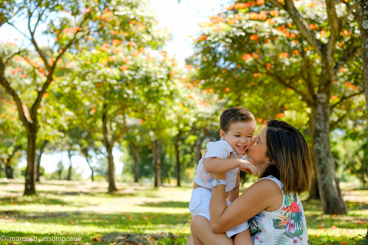 mae e filho se beijando sentados na grama