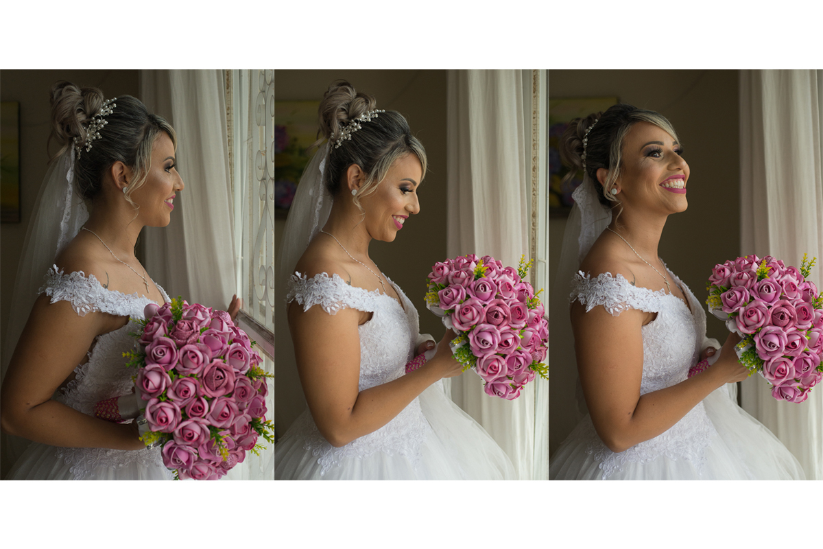 noiva segurando o buque ao lado da janela