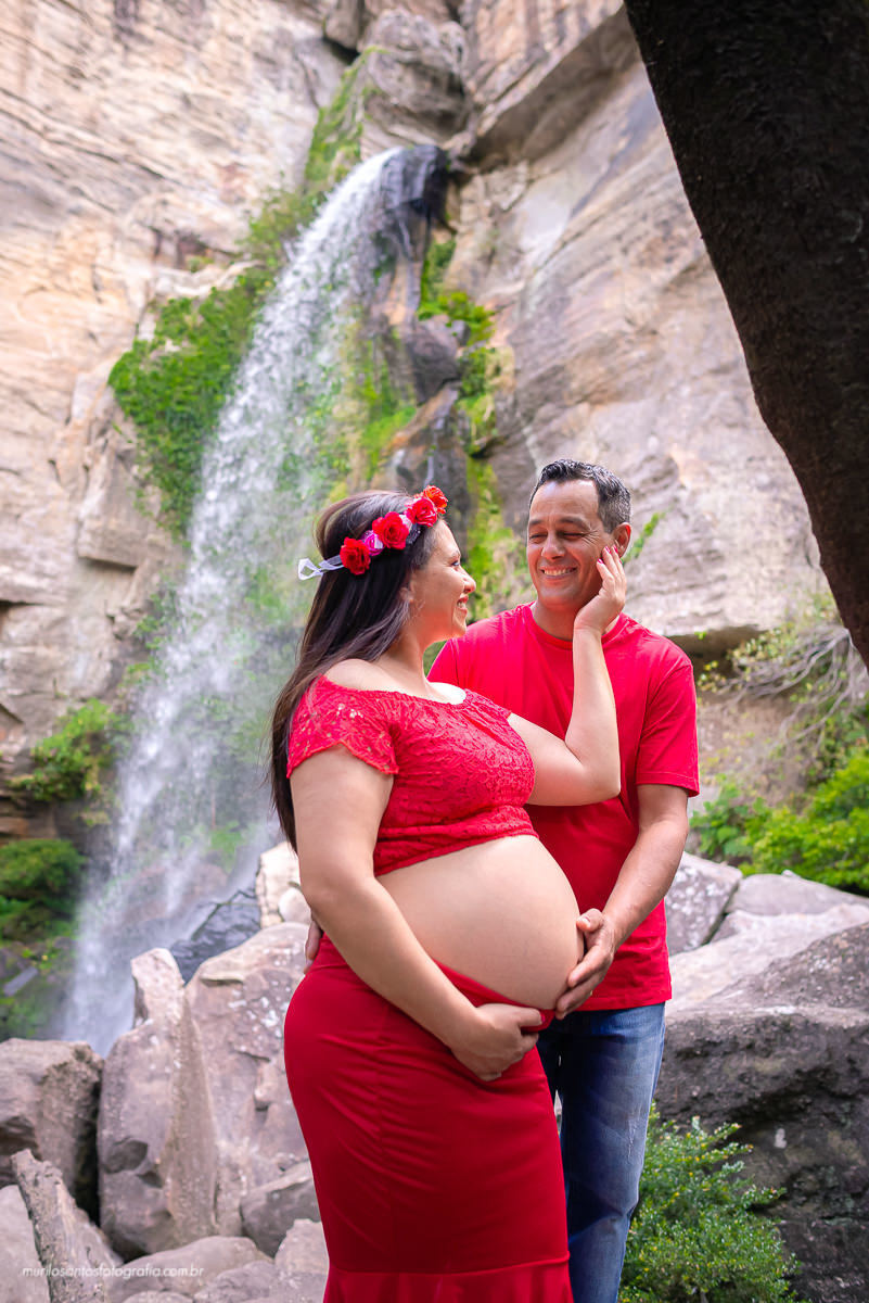 Murilo Santos Fotografia Ensaio Externo Ensaio Casal Gestante Cristiane e Valdeci Ensaio Cachoeira Cachoeira do Rio São Jorge Ponta Grossa Paraná