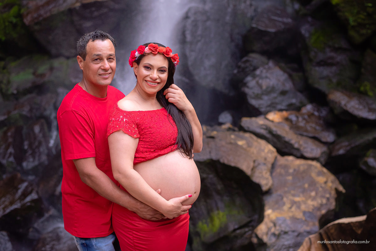 Murilo Santos Fotografia Ensaio Externo Ensaio Casal Gestante Cristiane e Valdeci Ensaio Cachoeira Cachoeira do Rio São Jorge Ponta Grossa Paraná