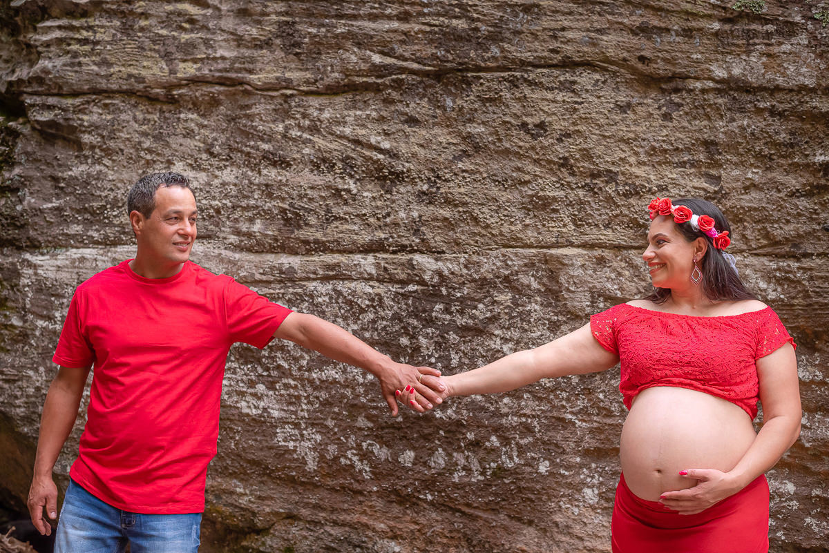 Murilo Santos Fotografia Ensaio Externo Ensaio Casal Gestante Cristiane e Valdeci Ensaio Cachoeira Cachoeira do Rio São Jorge Ponta Grossa Paraná