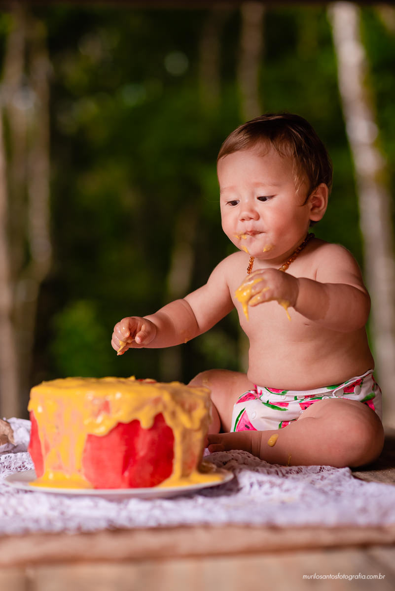 Murilo Santos Fotografia Ensaio Externo Ensaio Smash The fruit Cícero Ensaio Pessoal Criança Infantil Alegria Espontaneo Bolo de fruta Manga Smash the cake Castro Paraná
