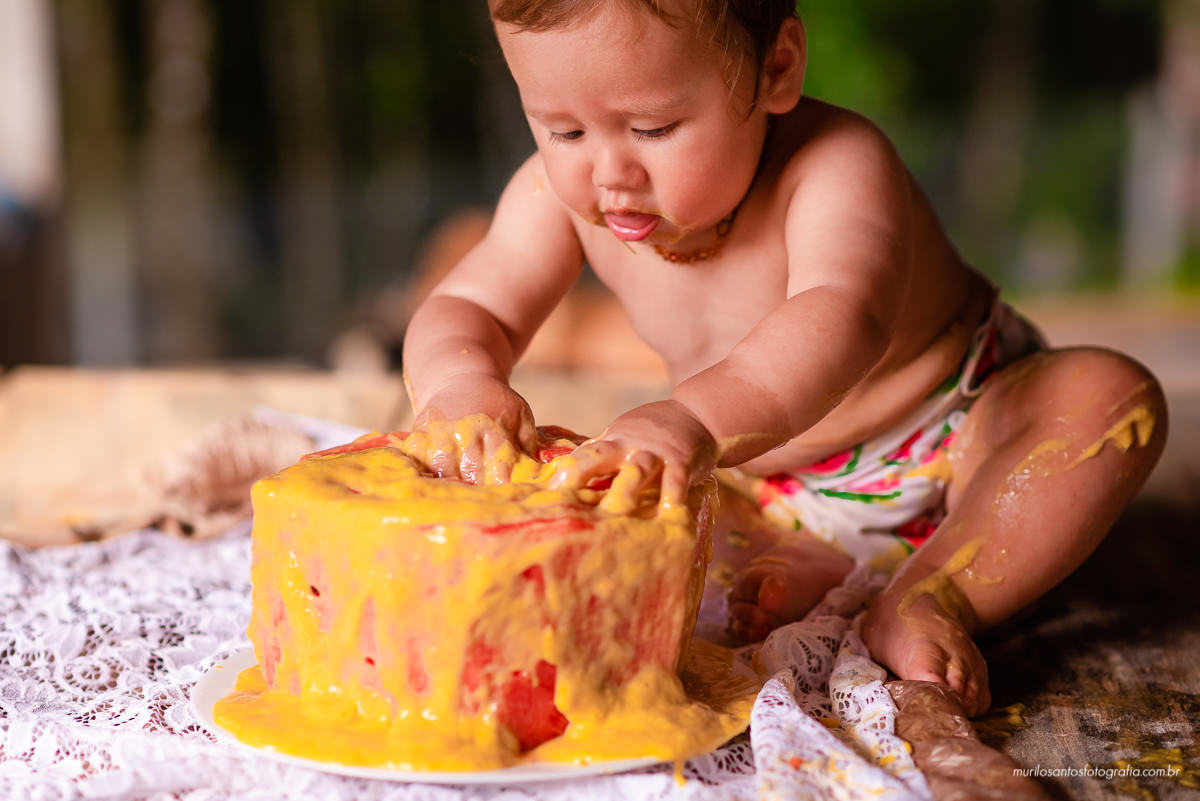 Murilo Santos Fotografia Ensaio Externo Ensaio Smash The fruit Cícero Ensaio Pessoal Criança Infantil Alegria Espontaneo Bolo de fruta Manga Smash the cake Castro Paraná