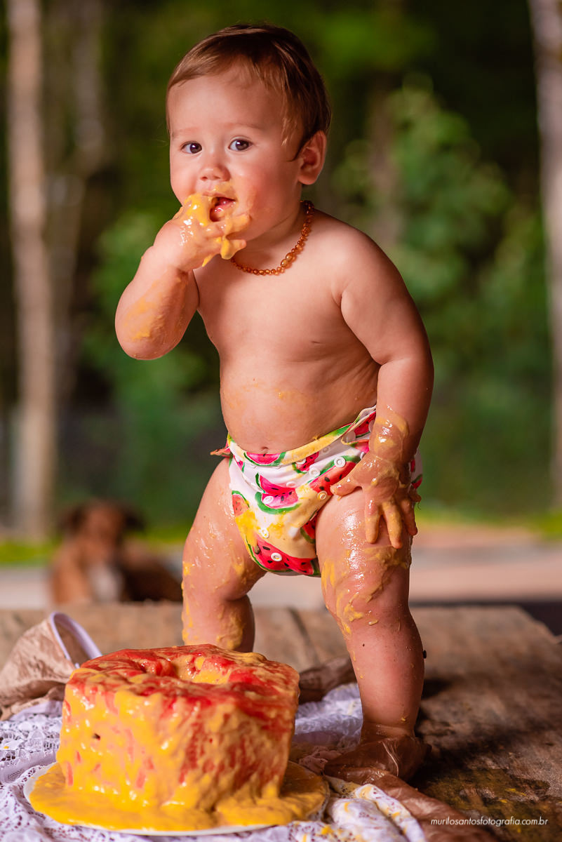 Murilo Santos Fotografia Ensaio Externo Ensaio Smash The fruit Cícero Ensaio Pessoal Criança Infantil Alegria Espontaneo Bolo de fruta Manga Smash the cake Castro Paraná