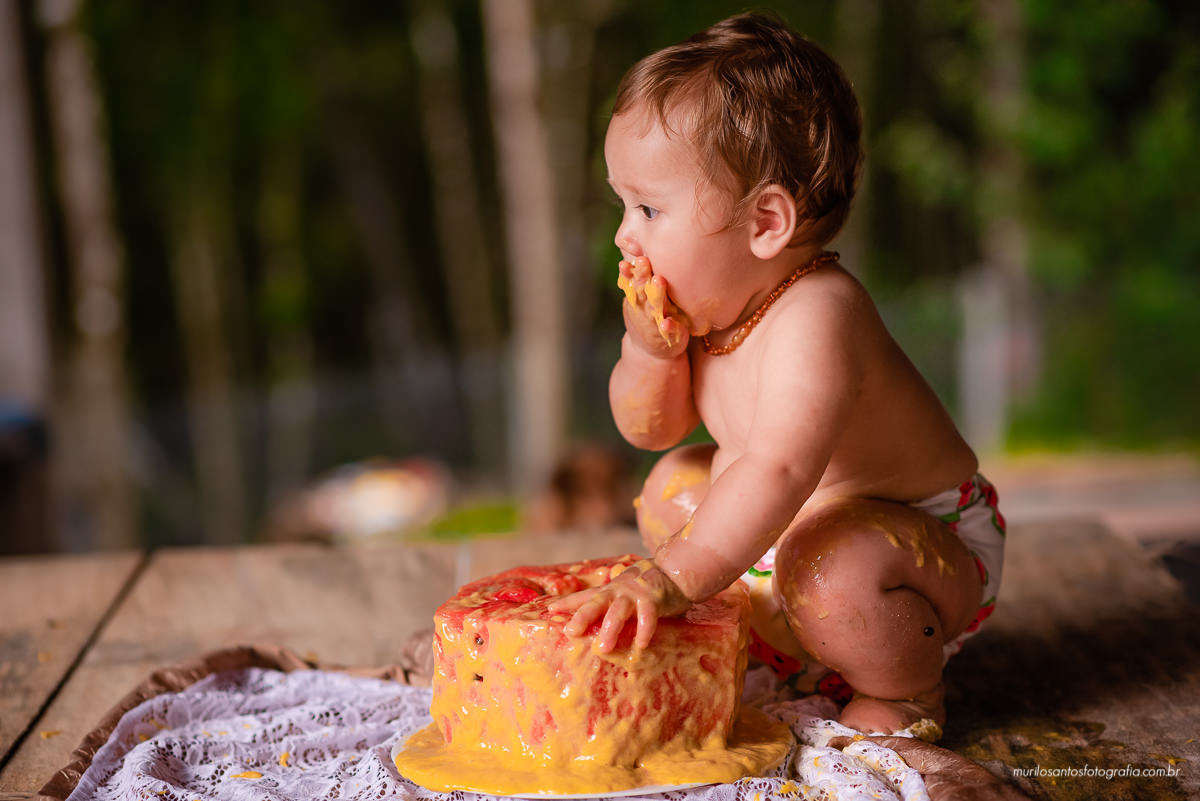 Murilo Santos Fotografia Ensaio Externo Ensaio Smash The fruit Cícero Ensaio Pessoal Criança Infantil Alegria Espontaneo Bolo de fruta Manga Smash the cake Castro Paraná