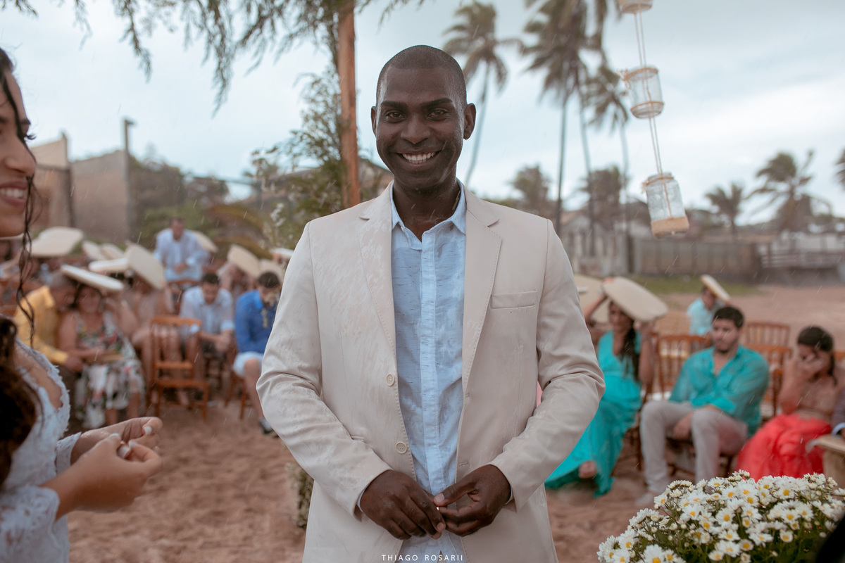 Casamento na praia na chuva, chuveu Thiago Rosarii,