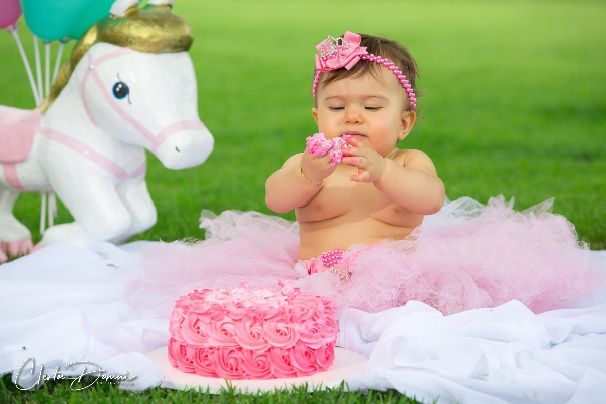 BEBÊ COM BOLO NA GRAMA 