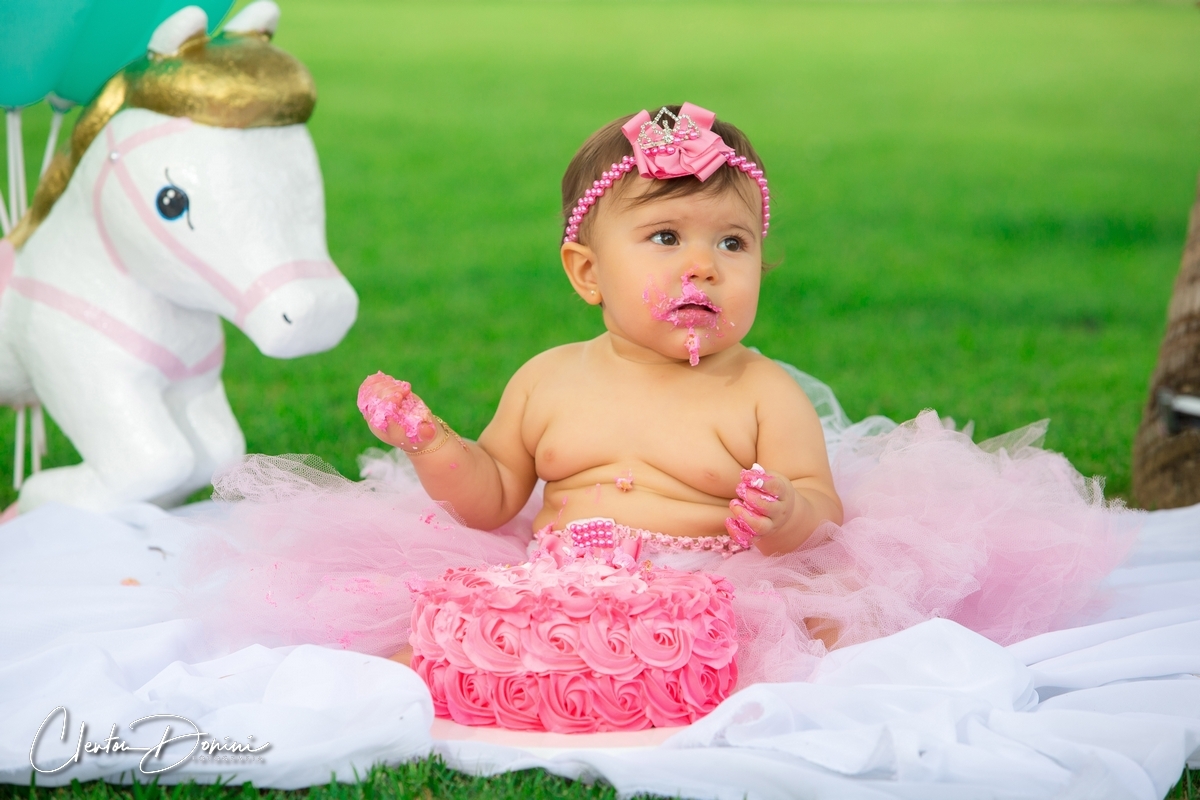 BEBÊ COM BOLO NA GRAMA 