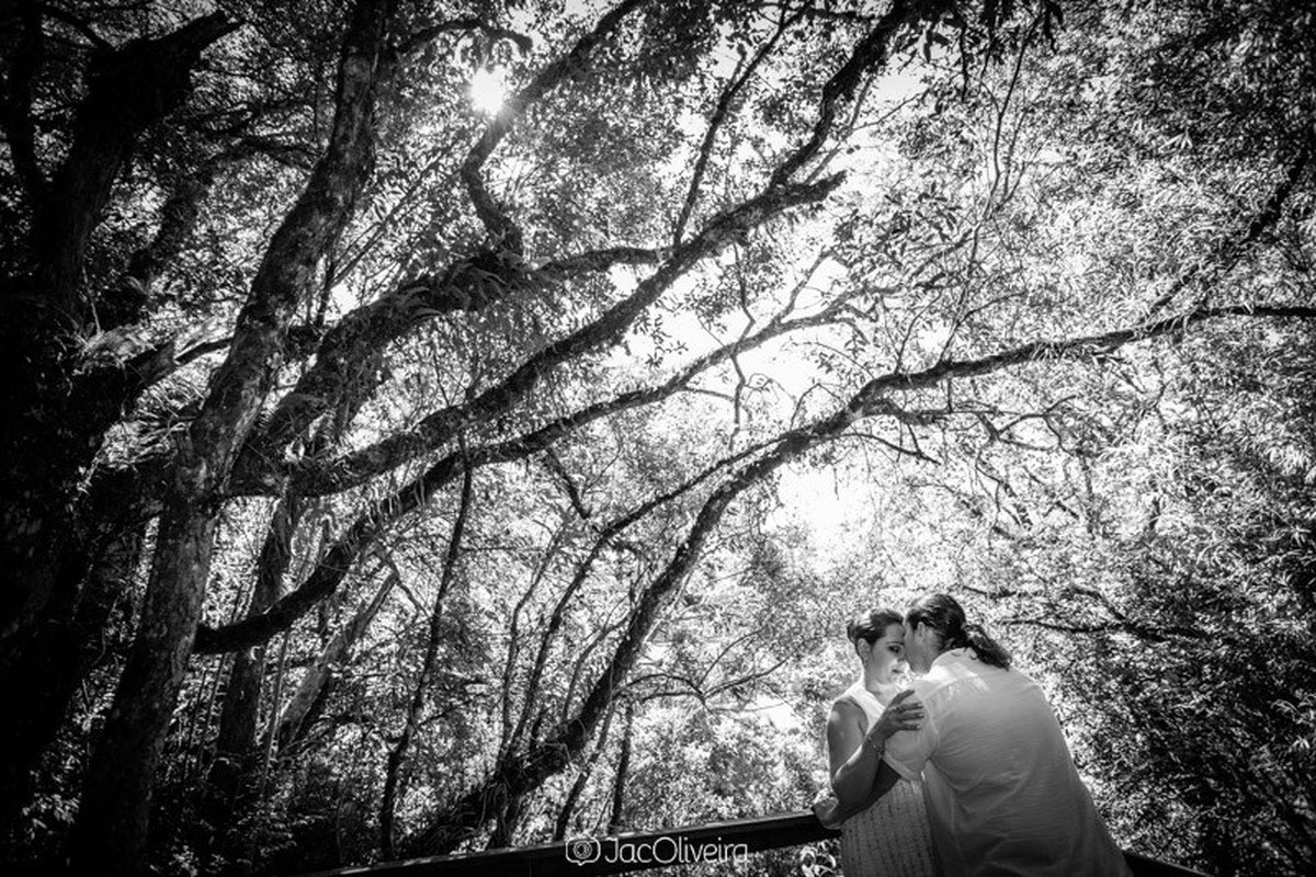 Michele e Gustavo embaixo das árvores cascata