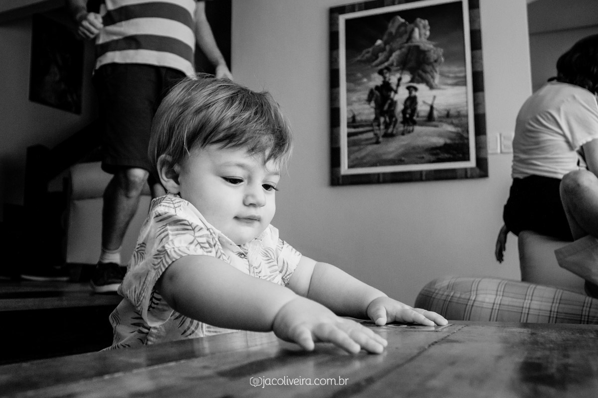 bebê de 1 ano brincando em seu aniversário