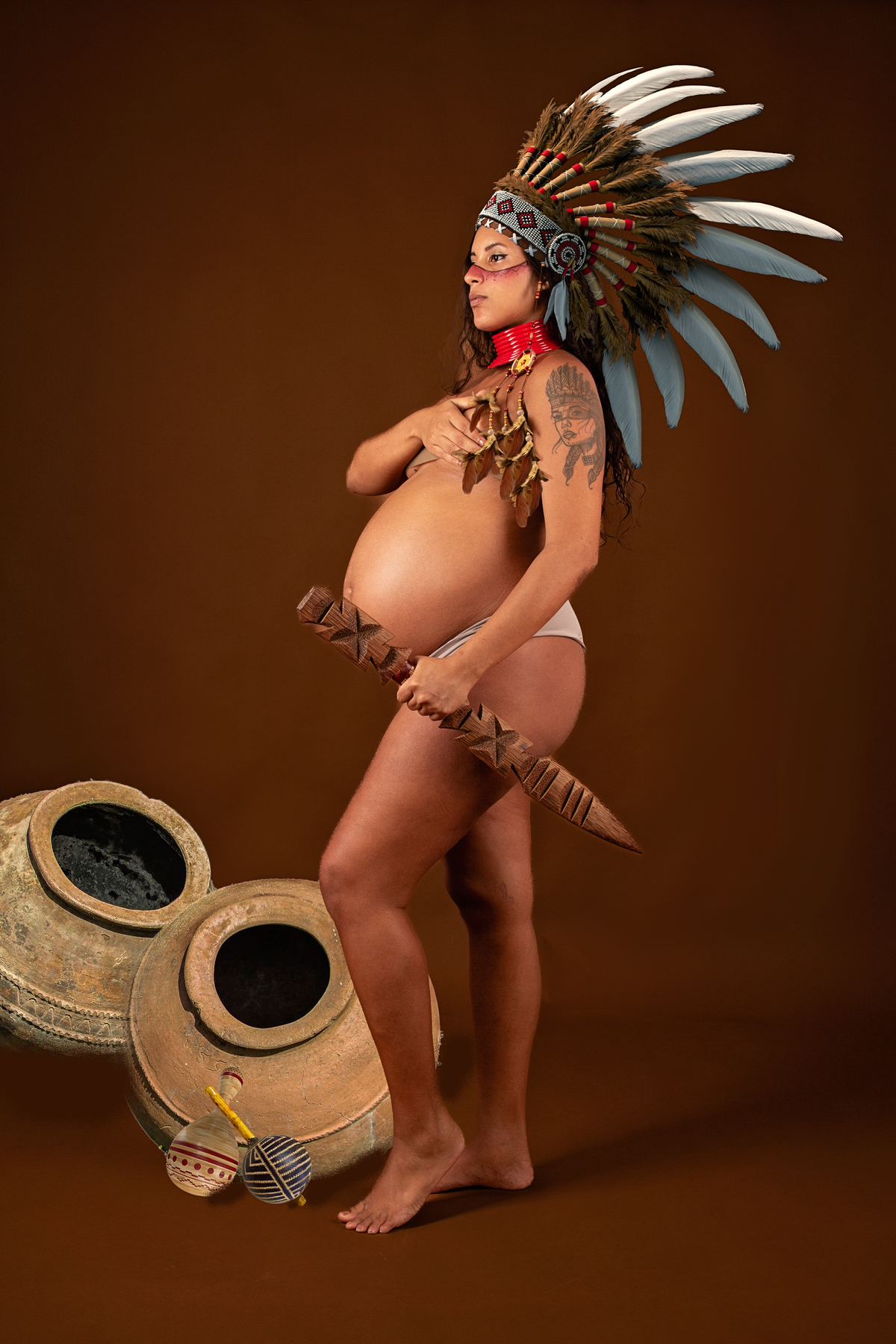 ensaio gestante; gestante temático; gestante indígena