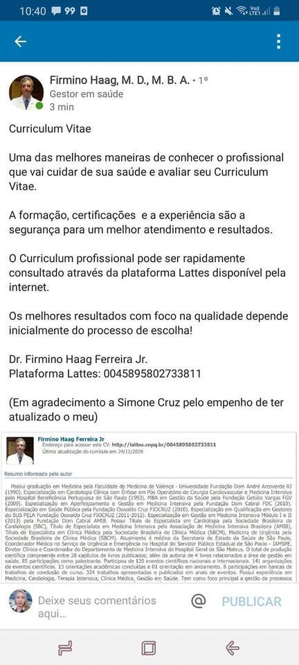 Imagem capa - Reconhecimento do Dr. Firmino Haag por Simone Batista da Cruz