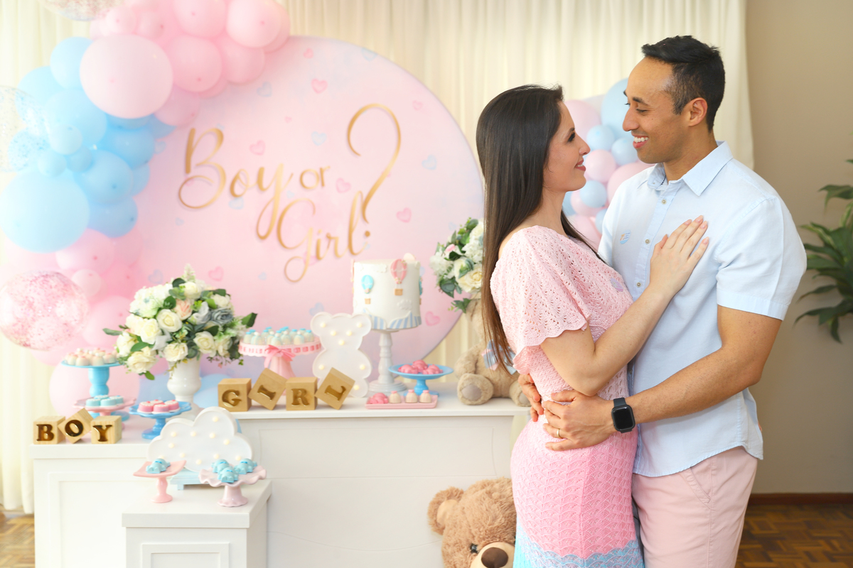 Chá de Revelação de Sexo de Bebê Fotografia Festa Evento Gestante Curitiba