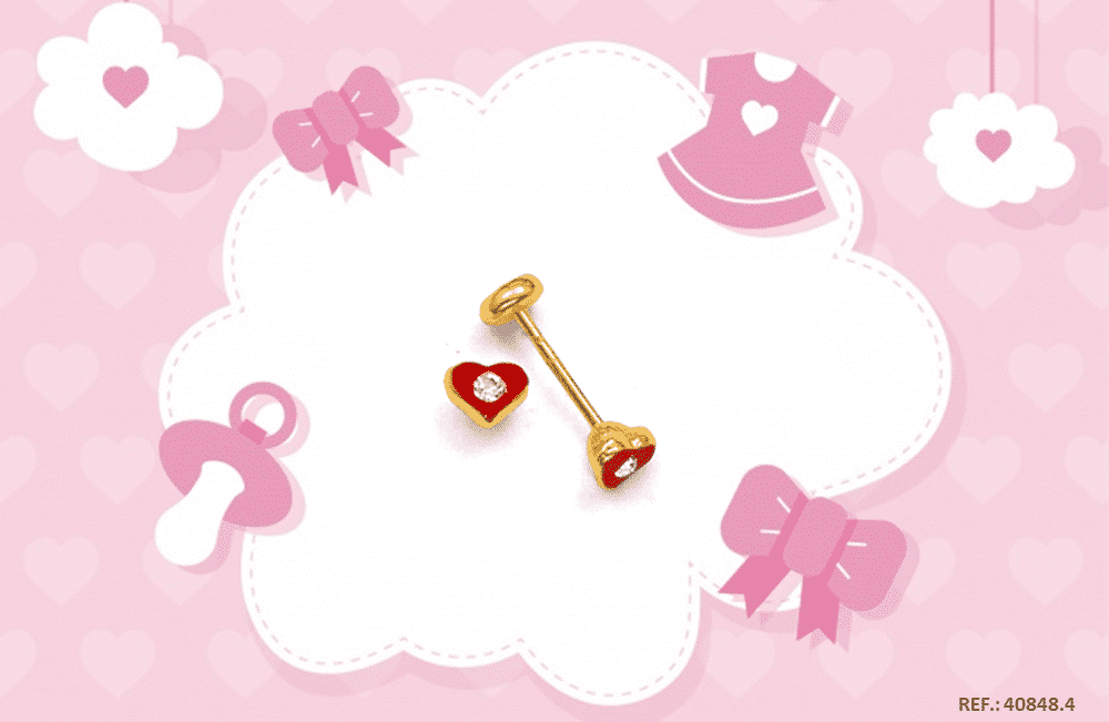 Outra opção maravilhosa para o seu bebê são os brincos Maia Ref. 40848.4. Com strass e resina, é mais uma peça folheada a ouro.