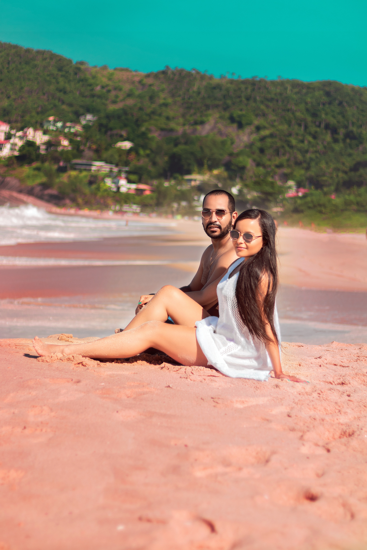 fotografia de casal na praia