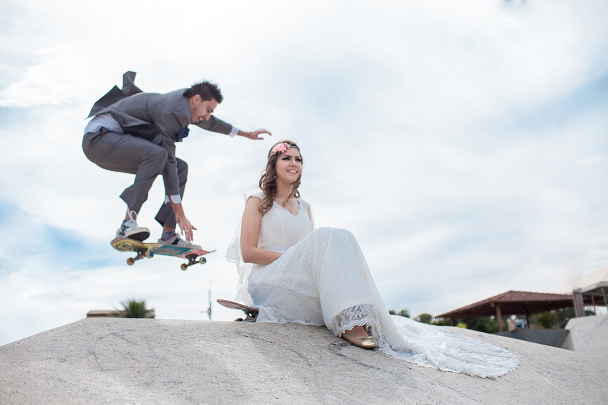 Skate, casamento, verde e amor