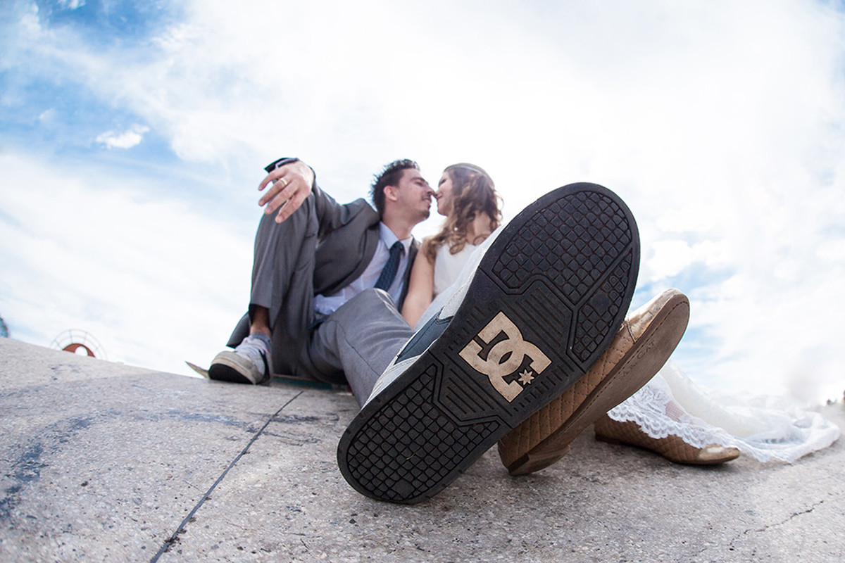 Skate, casamento, verde e amor