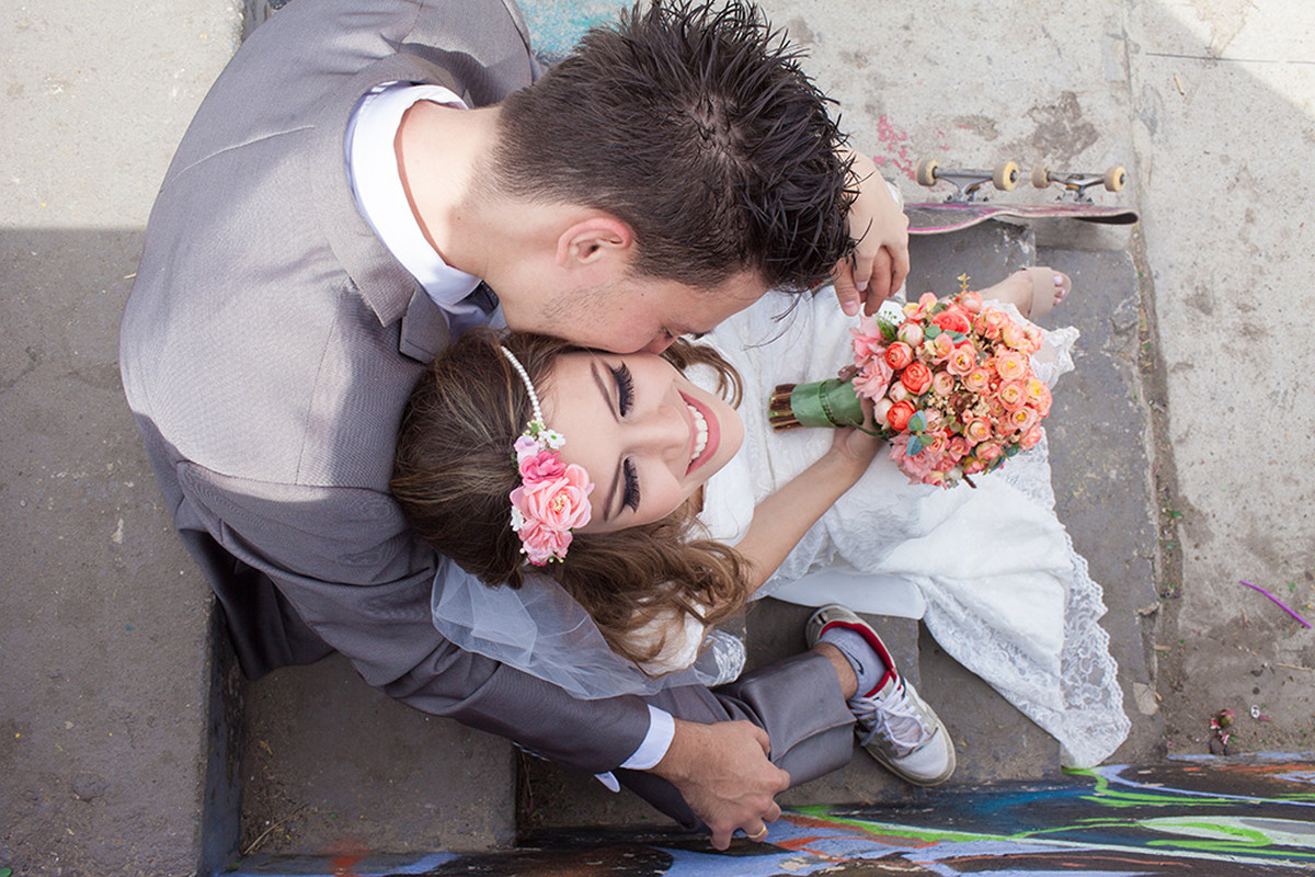 Skate, casamento, verde e amor