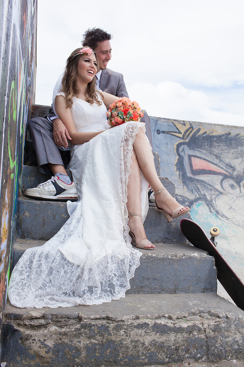 Skate, casamento, verde e amor