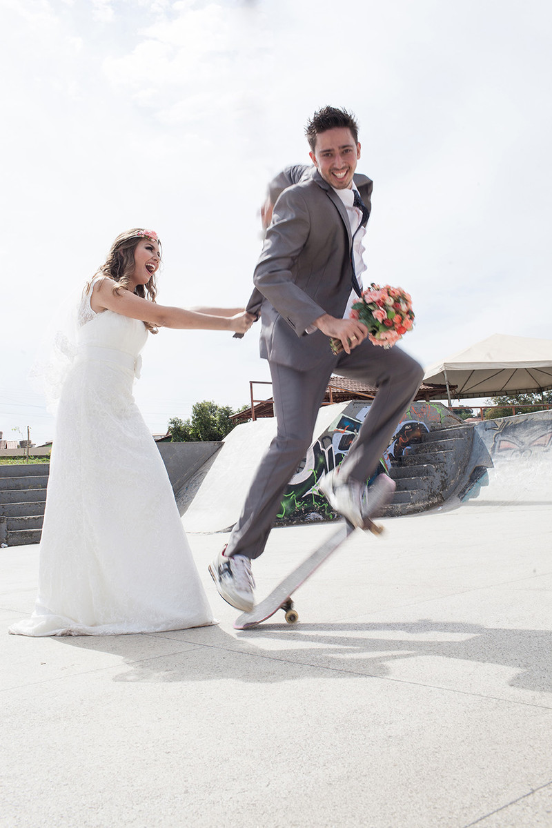 Skate, casamento, verde e amor