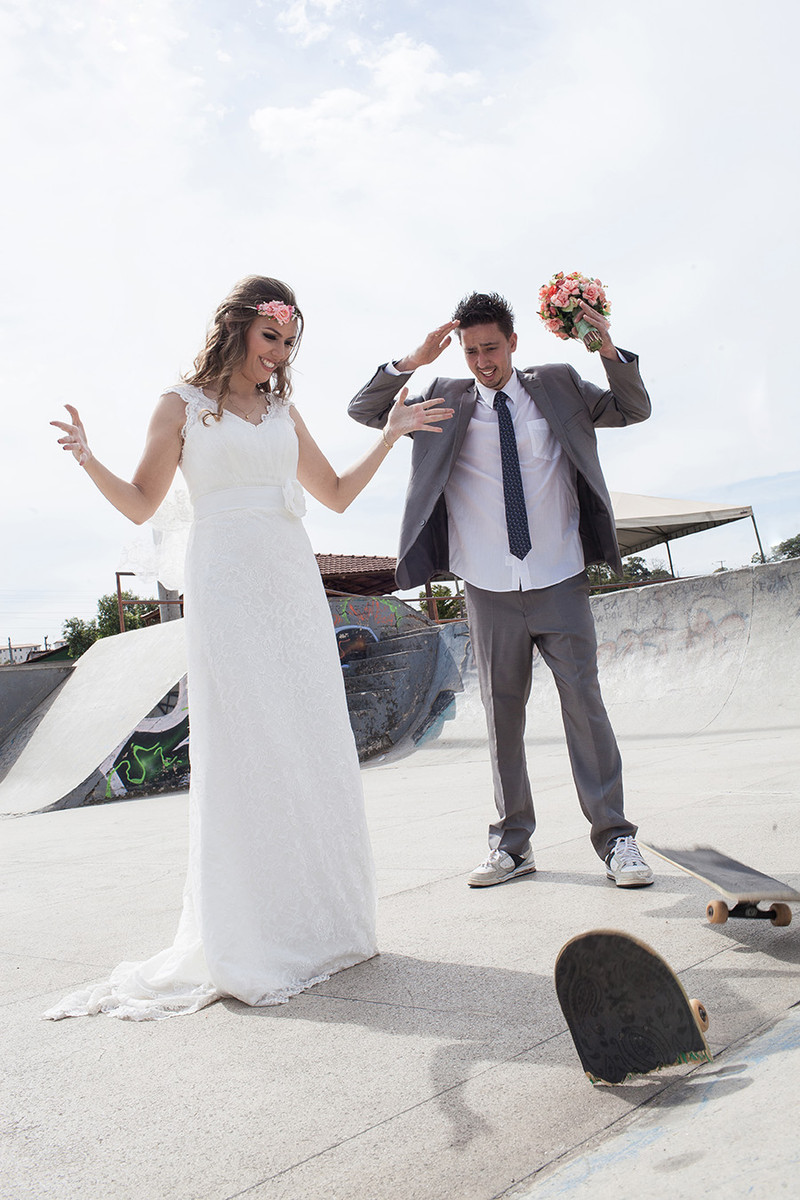 Skate, casamento, verde e amor
