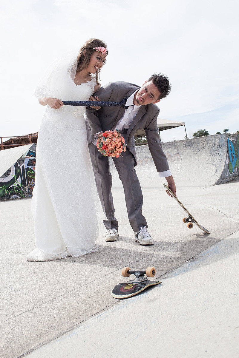Skate, casamento, verde e amor