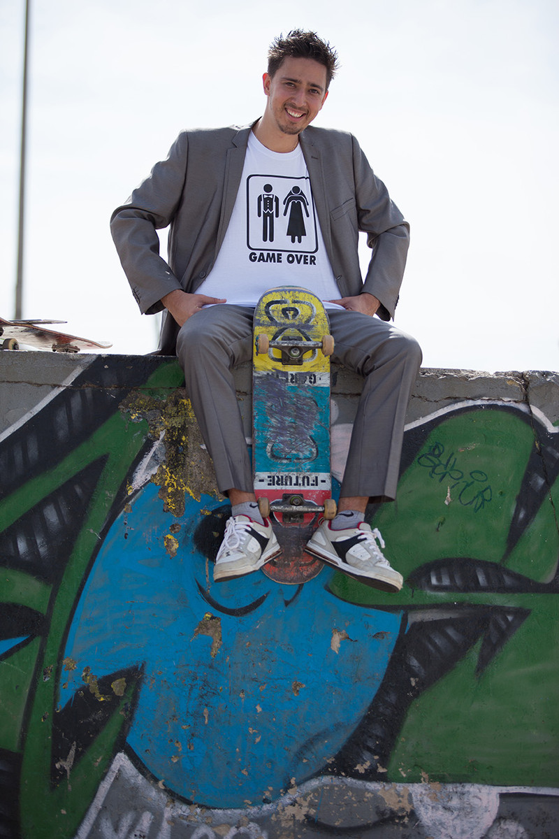 Skate, casamento, verde e amor