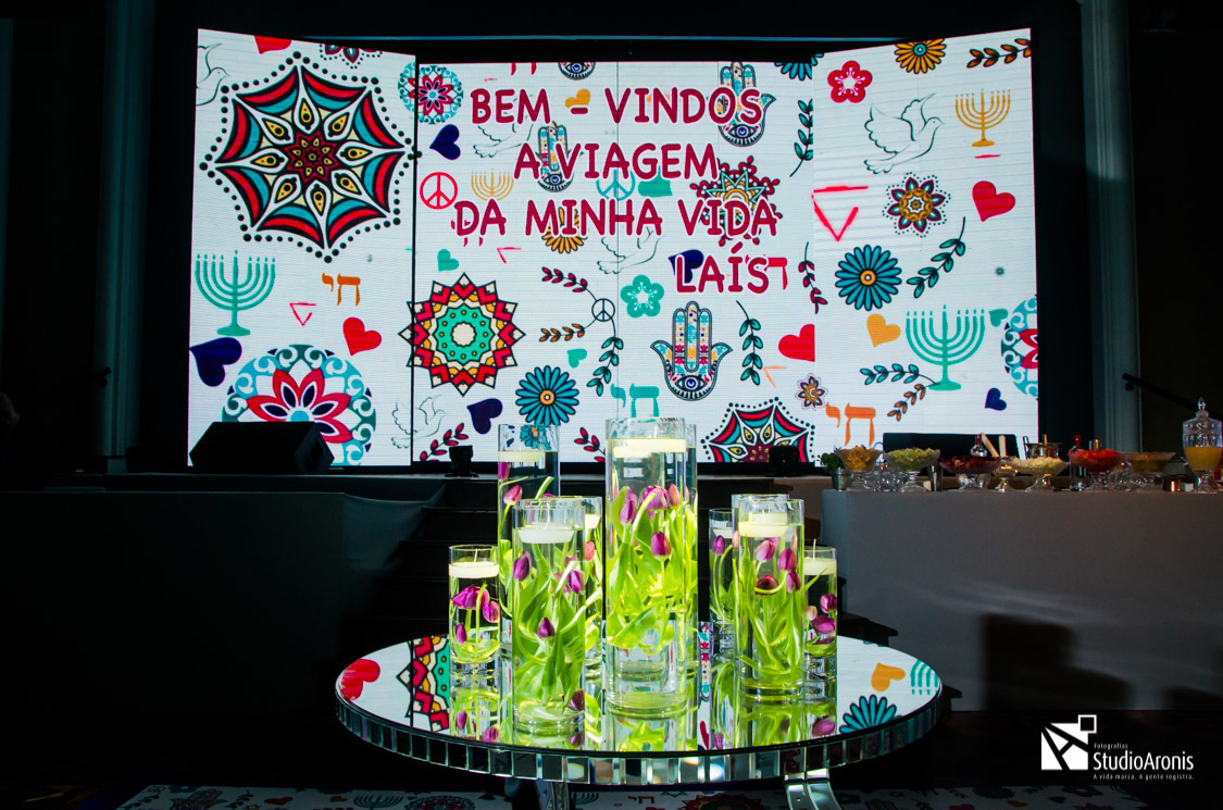 Telões de Led - Símbolos Judaicos - Hebraicos - Festa de Bat Mitzvah - Velas Flutuantes