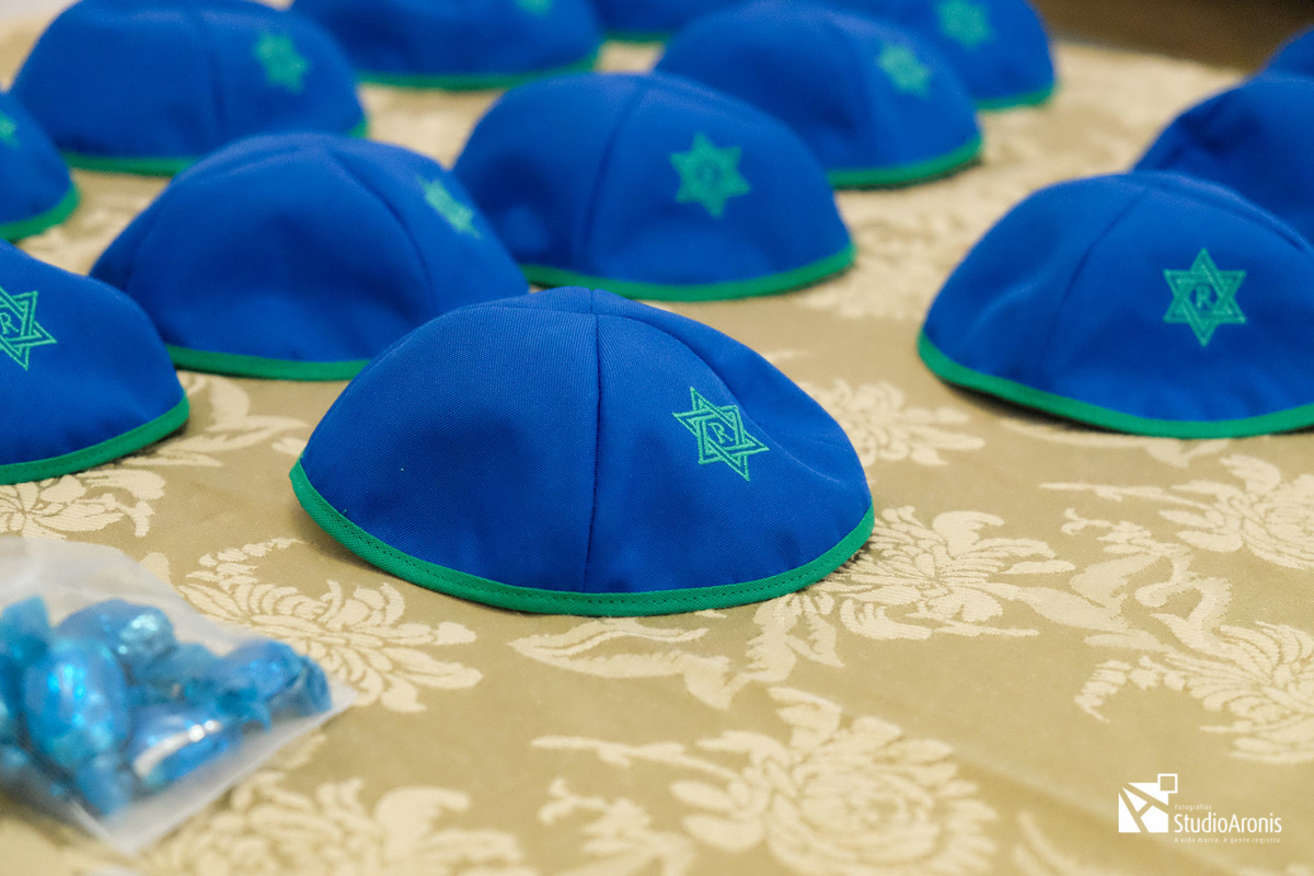 Kipót Azul e verde com estrela de davi