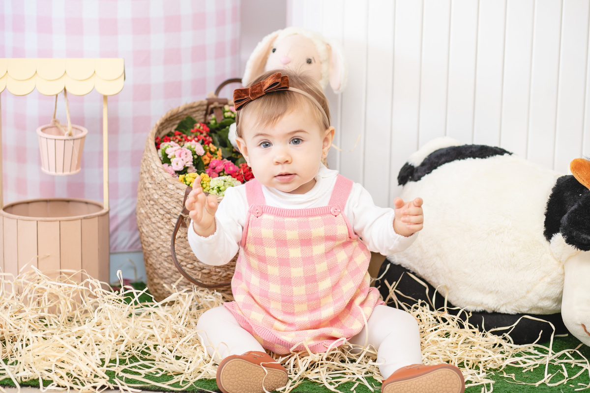 bebê de vestido xadrez rosa