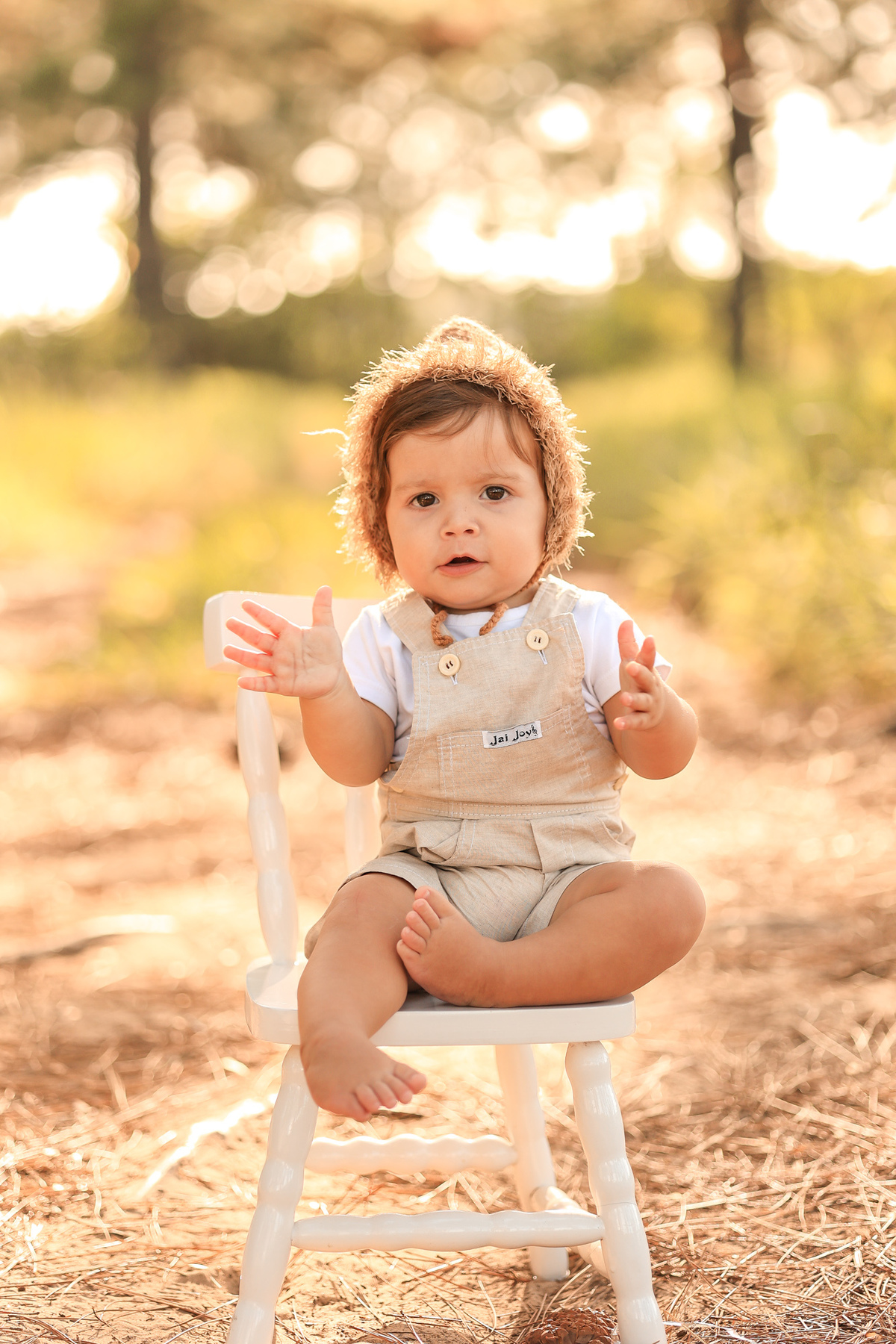 bebê sentado na cadeirinha, pacuca, floresta no campeche, fotografia infantil floripa