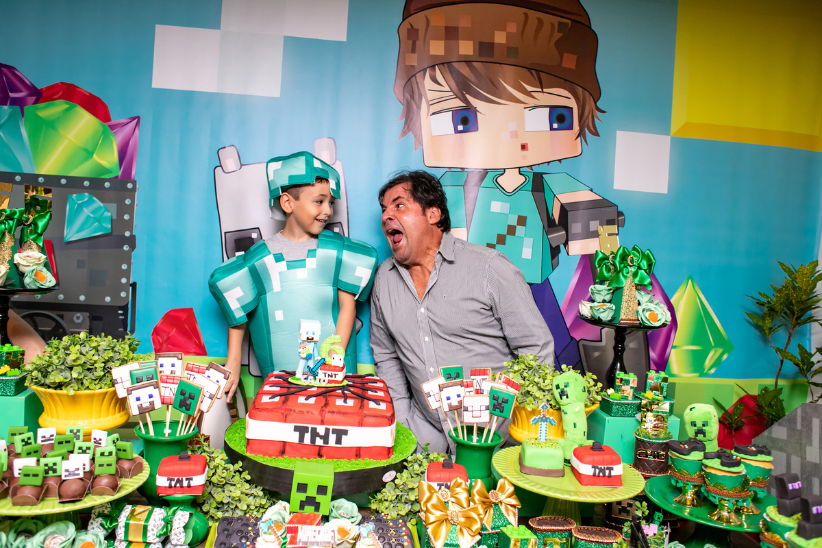 festa infantil em floripa, fotografa em floripa, casas de festas em floripa, tema minecraft, priscila rejane fotografa