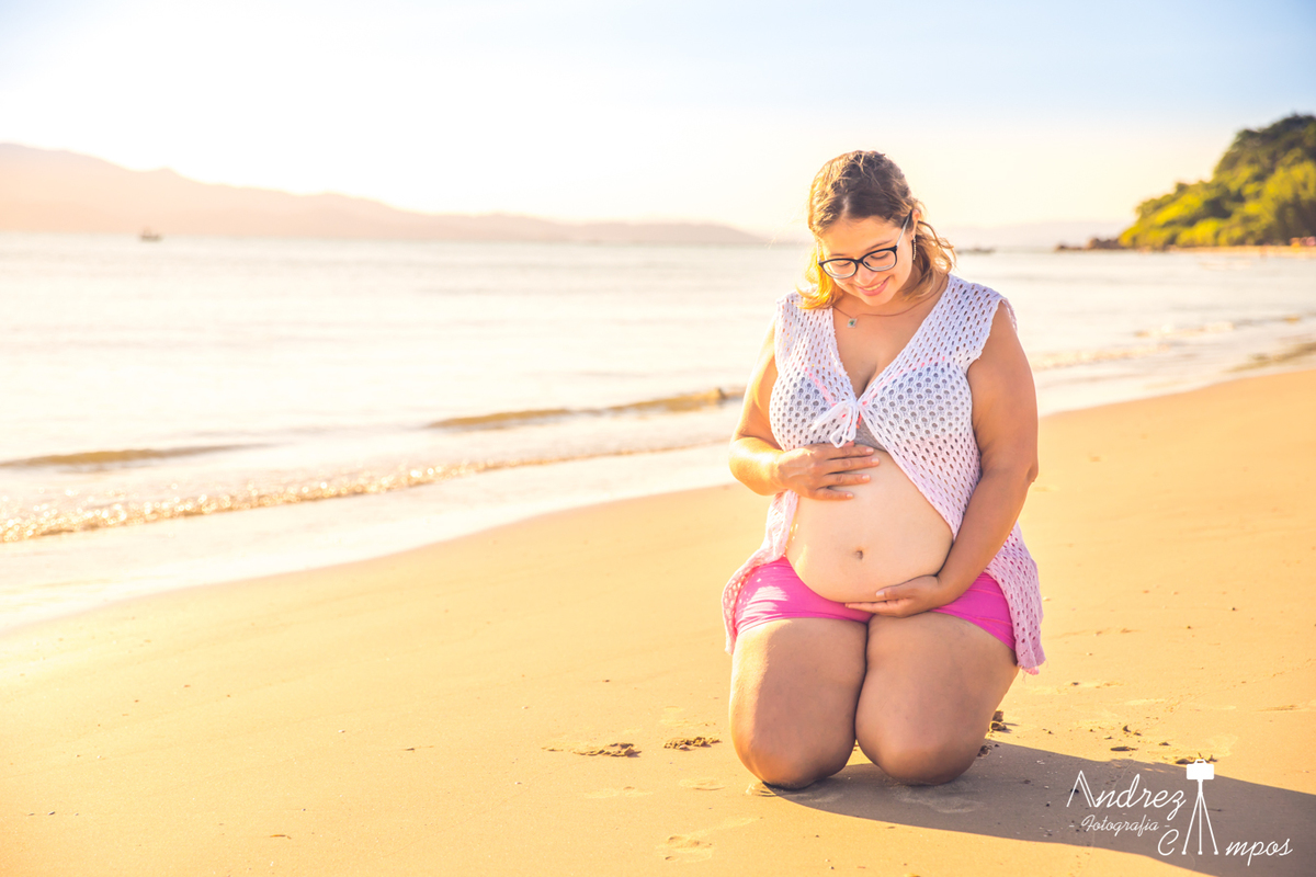 ensaio gestante nascer do sol praia