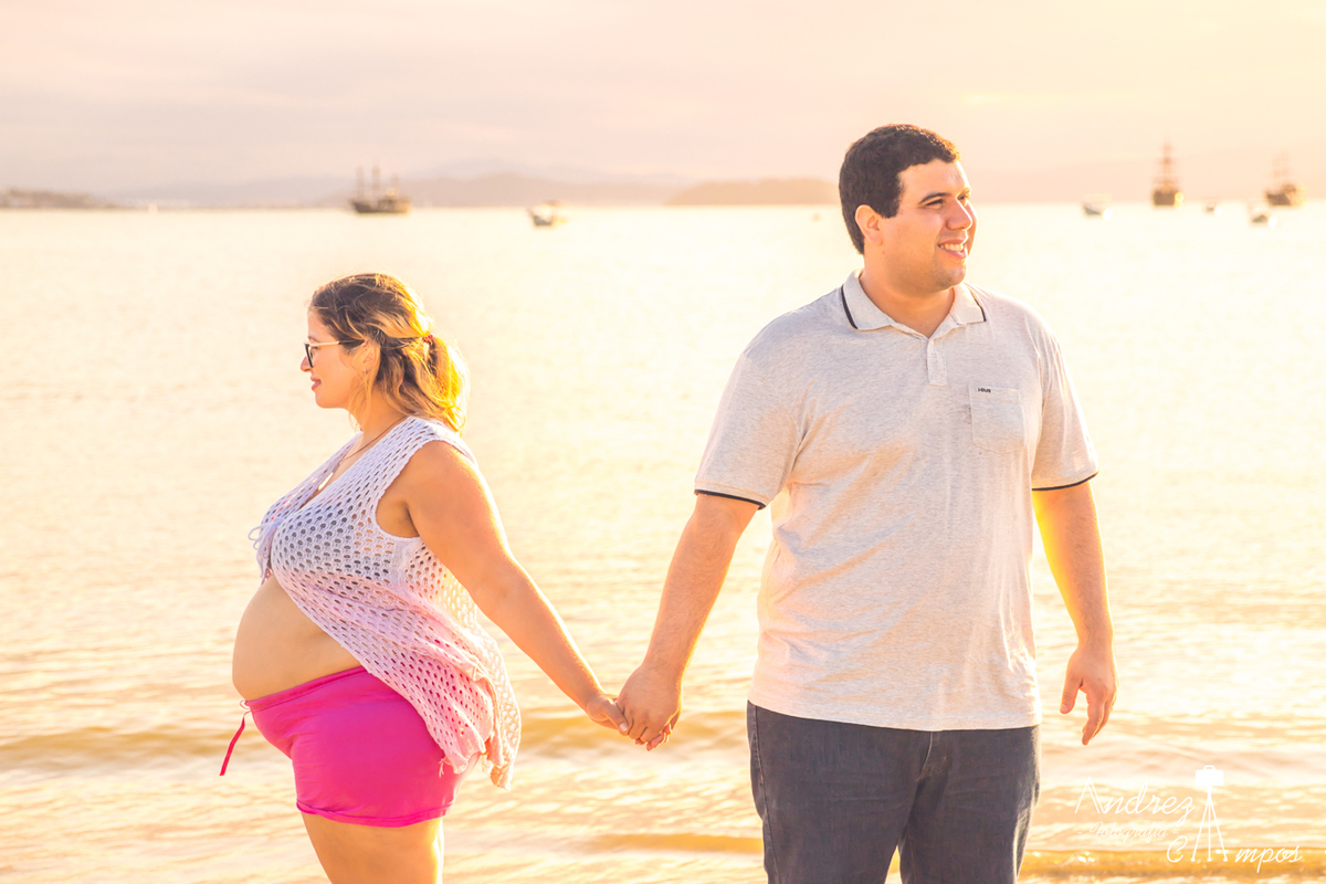 ensaio gestante por do sol praia