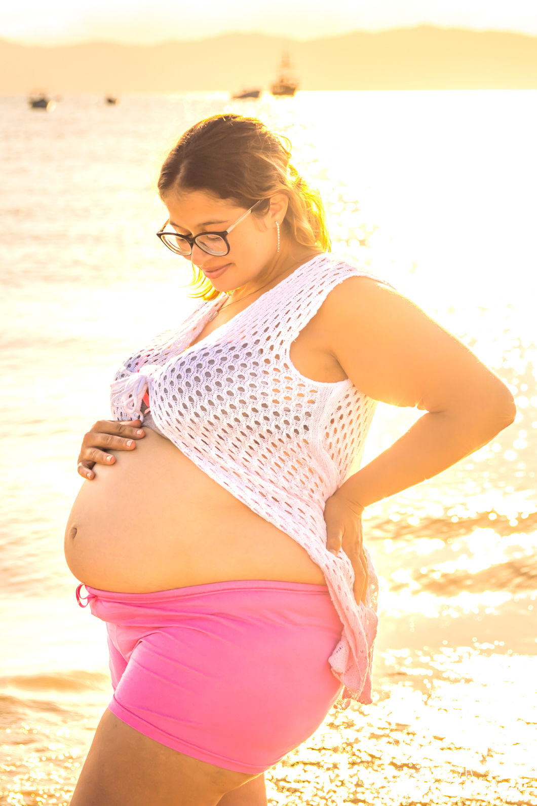 ensaio gestante por do sol praia floripa