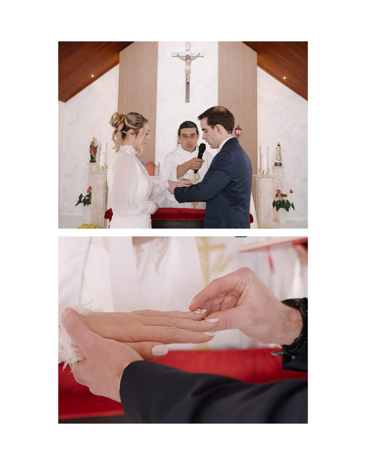 O Primeiro Abraço de Casados em SJC. A emoção e a alegria no altar da Nossa Senhora de Loreto. Fotógrafo de casamento em São José dos Campos que captura o início da vida a dois.